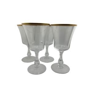 Vintage MCM Fostoria Gold Rimmed Water Goblets Set of 4